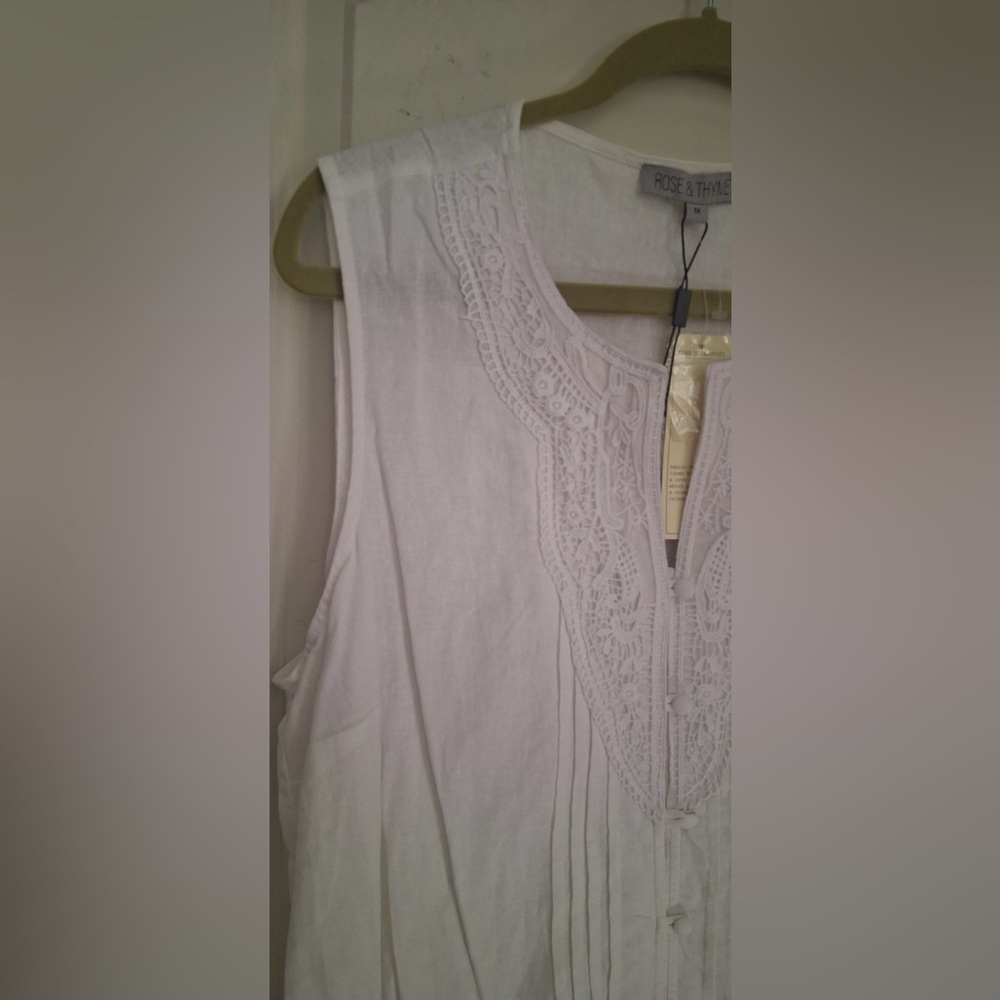 Rose & thyme Elegant White linen rayon Sleeveless Top 1x seacore beach summer - Picture 4 of 11